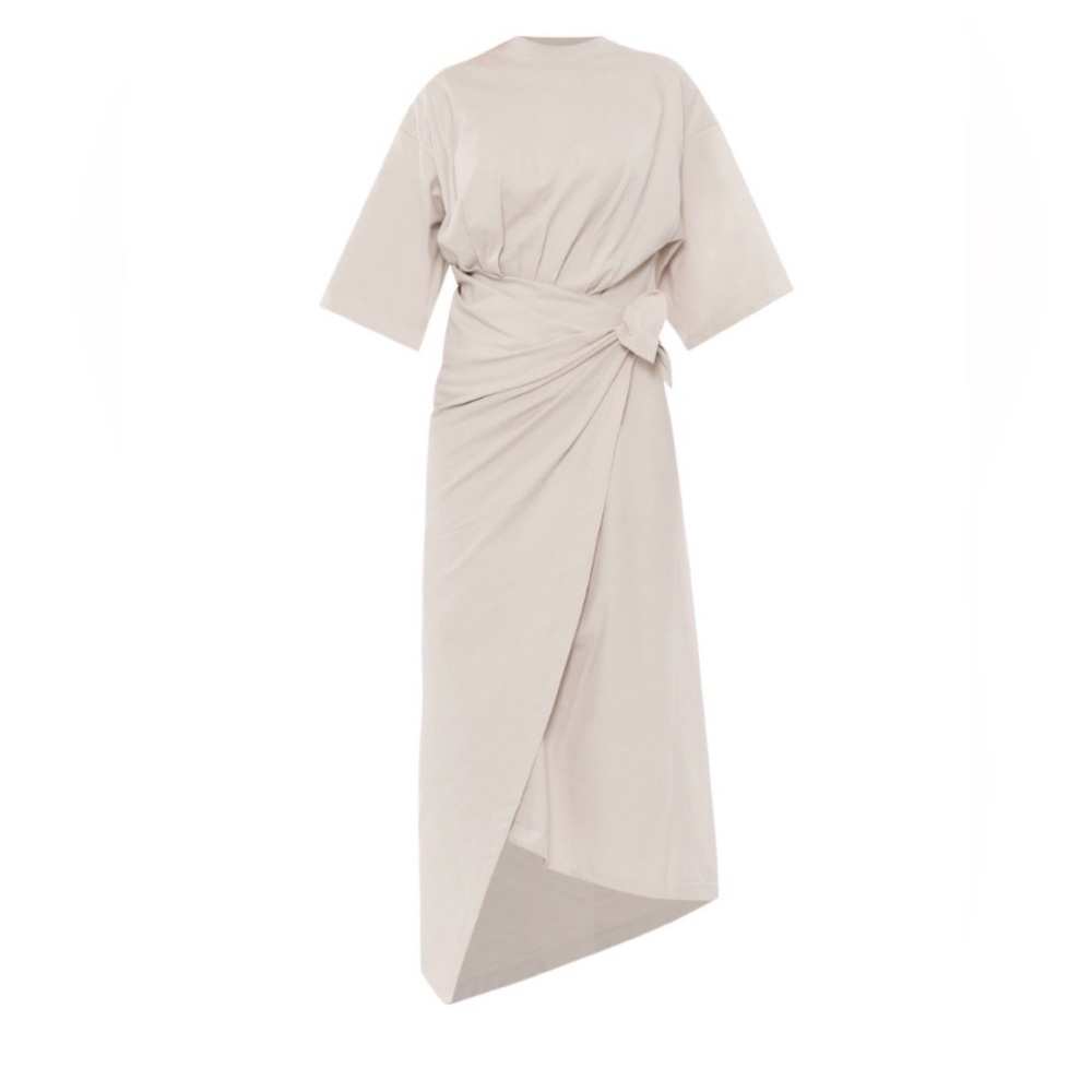 BALENCIAGA Tie Front T-shirt Dress Cement Grey 36 Small